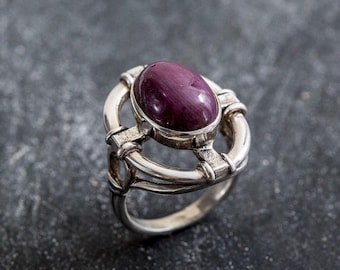 Anillo de rubí vintage, anillo de rubí natural, piedra de nacimiento de julio, anillo de rubí, anillo llamativo, anillos únicos, anillo de julio, anillos de plata vintage, anillo rojo