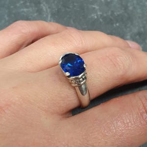 Sapphire Ring, Blue Sapphire Ring, Created Sapphire, Horizontal Ring, Blue Vintage Ring, Blue Diamond Ring, Royal Blue Ring, 925 Silver Ring image 9