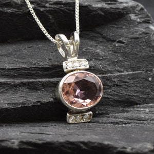 Morganite Pendant, Created Morganite, Pink Oval Necklace, Antique Pendant, Valentine Gift for Her, Gift for Wife, Pink Pendant, Solid Silver image 2