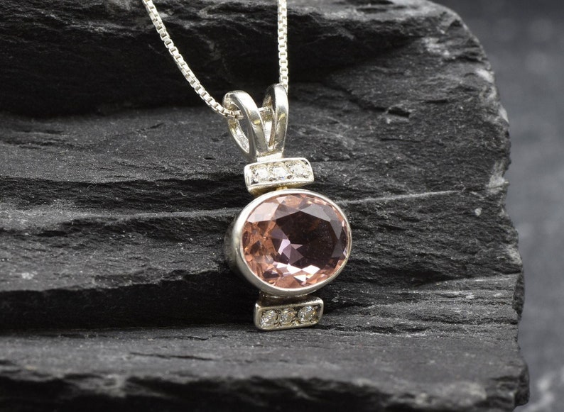 Morganite Pendant, Created Morganite, Pink Oval Necklace, Antique Pendant, Valentine Gift for Her, Gift for Wife, Pink Pendant, Solid Silver image 2