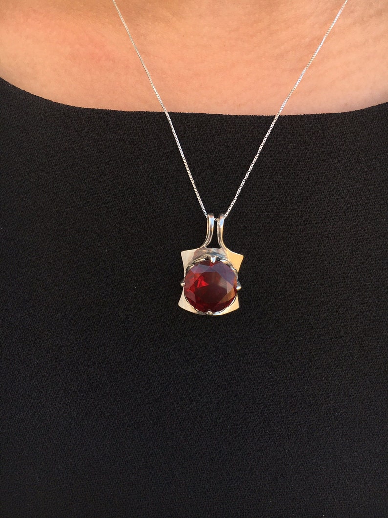 Ruby Pendant, Created Ruby Pendant, Statement Pendant, Red Ruby Pendant, Solid Silver Pendant, Red Pendant, Large Ruby Pendant, Created Ruby image 2