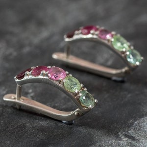 Tourmaline Earrings, Pink Tourmaline Earrings, Green Tourmaline Earrings, Unique Earrings, October Birthstone, Silver Earrings, Tourmaline