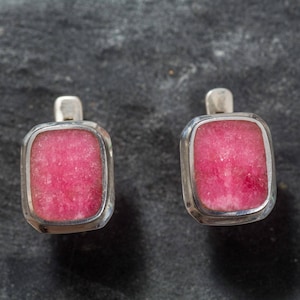 Rhodochrosite Earrings, Natural Rhodochrosite, Rectangle Earrings, February Birthstone, Vintage Earrings, Pink Earrings, Silver Earrings