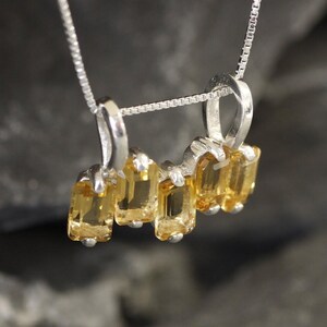 Citrine Pendant, Baguette Pendant, Natural Citrine, Emerald Cut Necklace, November Birthstone, Dainty Yellow Pendant, Solid Silver Pendant image 8