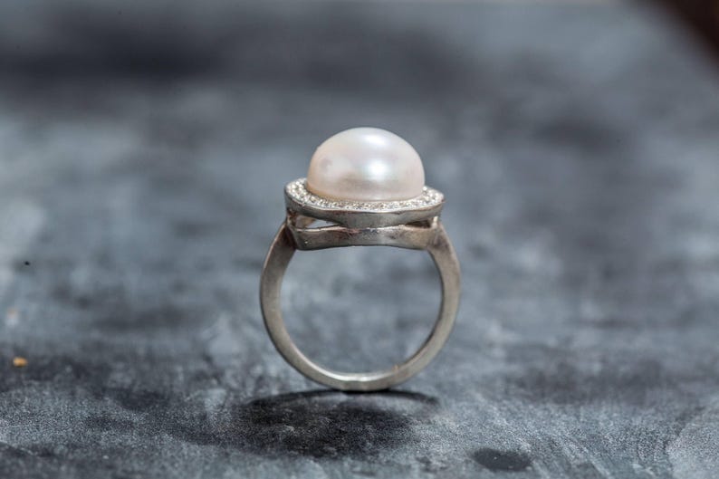 White Pearl Ring, Natural Pearl Ring, Pearl Ring, Large Pearl Ring, Vintage Pearl Ring, June Birthstone, June Ring, Solid Silver Ring, Pearl image 8