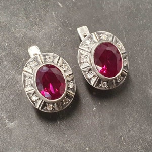 Ruby Earrings, Created Ruby, Tribal Earrings, Red Vintage Earrings, Red Diamond Studs, Created Ruby Studs, Red Earrings, 925 Silver Earrings