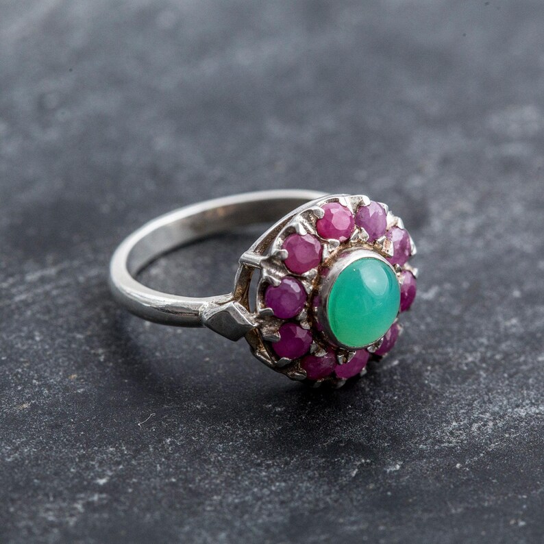 Ruby Ring, Antique Ruby Ring, Natural Ruby, Chrysoprase Ring, Natural Chrysoprase, Australian Chrysoprase, Vintage Rings, Solid Silver Ring image 8