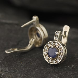 Natural Sapphire Earrings, Natural Sapphire, September Birthstone, Vintage Earrings, Sapphire Earrings, Round Earrings, 925 Silver, Sapphire image 7