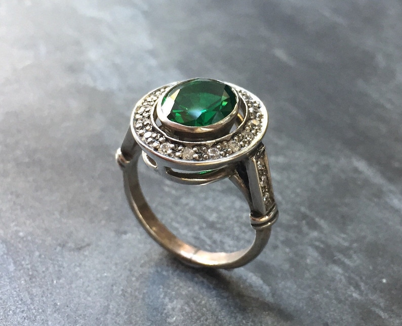 Emerald Ring, Antique Ring, Vintage Ring, Antique Emerald Ring, Antique Rings, Sterling Silver Ring, Green Vintage Ring, Created Emerald 