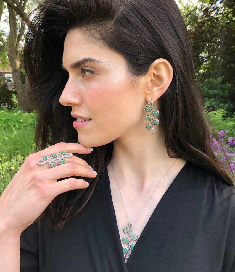 Leaf Ring, Emerald Ring, Vintage Rings, Antique Ring, Antique Emerald Ring, Vintage Emerald Ring, May Birthstone, Solid Silver Ring image 3