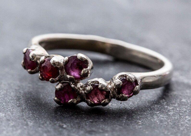 Natural Ruby Ring, Ruby Ring, Vintage Rings, July Birthstone, 6 Stone Ring, Solid Silver, July Ring, Red Ruby, Statement Ring, Real Ruby image 7