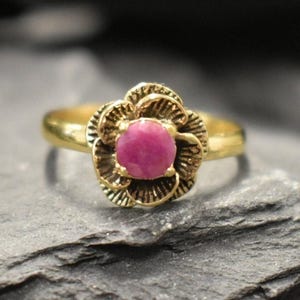 Ruby Ring, Gold Ruby Ring, Natural Ruby Ring, July Birthstone, Gold Flower Ring, Vintage Flower Ring, Gold Floral Ring, Solid Silver Ring image 3