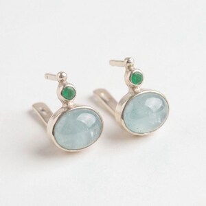 Aquamarine Earrings, Natural Aquamarine, Emerald Earrings, Natural Emerald, March Birthstone ,May Birthstone, Solid Silver, Silver Earrings