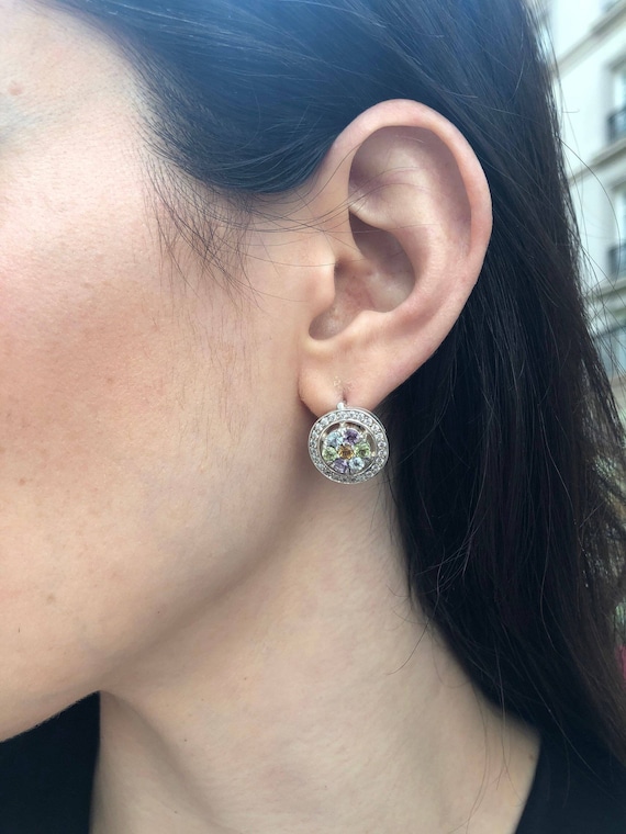 Orecchini Fiore Sissi In Oro Rosso Con Topazi Blu London E Diamanti Ct - Foto 8