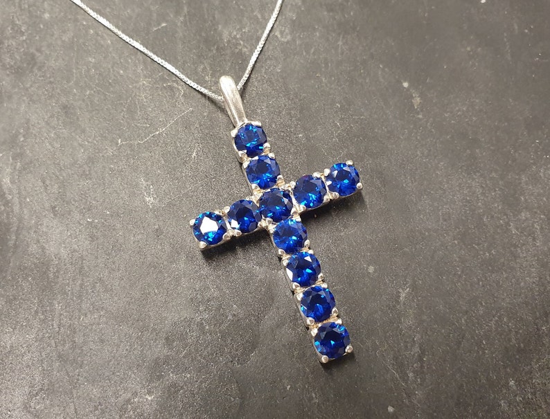 Cross Pendant Sapphire Pendant Created Sapphire Symbolic | Etsy