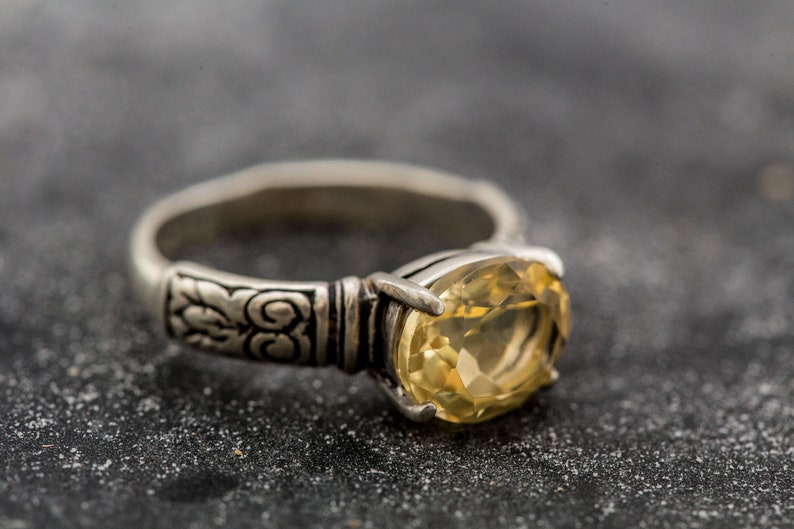 Vintage Silver Rings Horizontal Ring Large Yellow Ring Yellow Boho Ring Large Citrine Ring November Birthstone Natural Citrine Ring