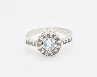 Vintage Topaz Ring, Blue Topaz Ring, Natural Blue Topaz Ring, Sky Blue Gem Ring, Silver Cluster Ring, Blue Diamond Ring, Adina Stone