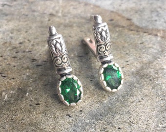 Emerald Earrings, Created Emerald, Antique Earrings, Vintage Earrings, Antique Emerald, Sterling Silver, Green Earrings, Silver Earrings