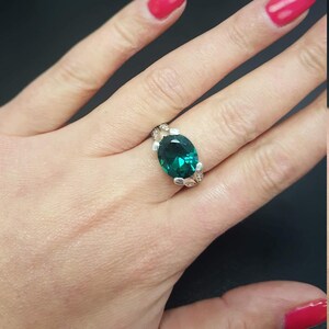 Anillo de esmeralda, anillo de esmeralda vintage, anillo verde esmeralda, esmeralda creada, anillos vintage, anillo de plata vintage, anillo horizontal, gema horizontal imagen 7