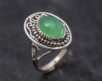 Anello di crisoprasio, Anello di crisoprasio naturale, Anello di crisoprasio di dichiarazione, Anello di gemma verde, Anello verde vintage, Anello in argento massiccio, Pietra Adina