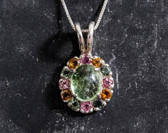 Tourmaline Pendant, Green Tourmaline Pendant, Natural Tourmaline, Turmaline Pendant, Victorian Pendant, Vintage Silver Pendant, Tourmaline