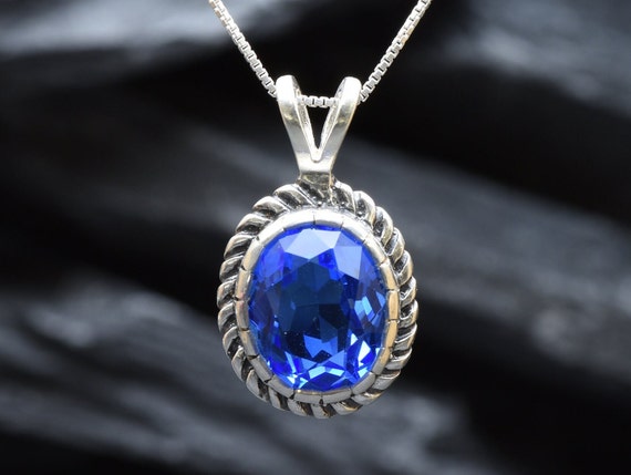 Blue Sapphire Necklace Created Sapphire Lavender Sapphire   Etsy 日本