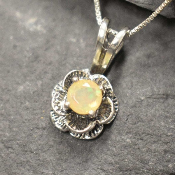 Opal Pendant, Natural Opal, October Birthstone, Flower Pendant, Rose Pendant, Daisy Pendant, Opal Necklace, Ethiopian Opal, Silver Pendant