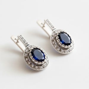 Pendientes de zafiro, pendientes antiguos, pendientes vintage, pendientes de zafiro antiguos, zafiro antiguo, plata de ley, gema azul, plata maciza