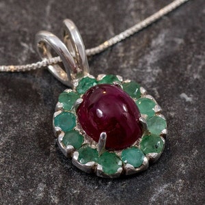 Ruby Pendant, Emerald Pendant, Natural Ruby, Natural Emerald, Vintage Pendant, May Birthstone, July Birthstone, Victorian Pendant, Silver