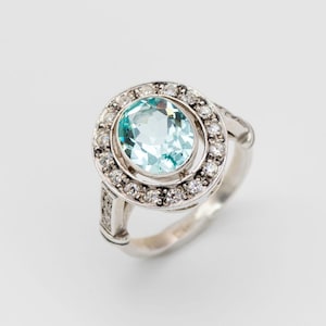 Aquamarine Ring, Created Aquamarine, Victorian Ring, Blue Vintage Ring, Unique Stone Ring, Blue Diamond Ring, Vintage Ring, 925 Silver Ring