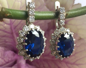 Blue Sapphire Earrings, Princess Diana Earrings, Royal Blue Earrings, Something Blue Earrings, Bridal Earrings, Blue Earrings