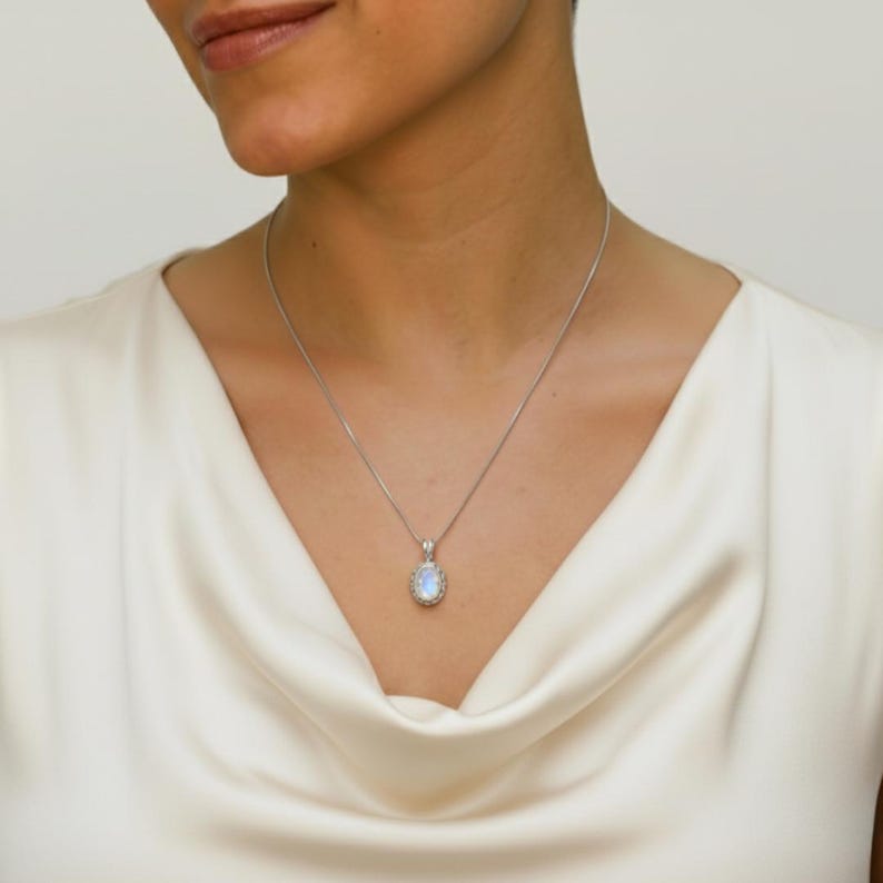 Rainbow Moonstone Pendant, Natural Moonstone Pendant, June Birthstone Necklace, Moonstone Vintage Pendant, Victorian Pendant, Adina Stone