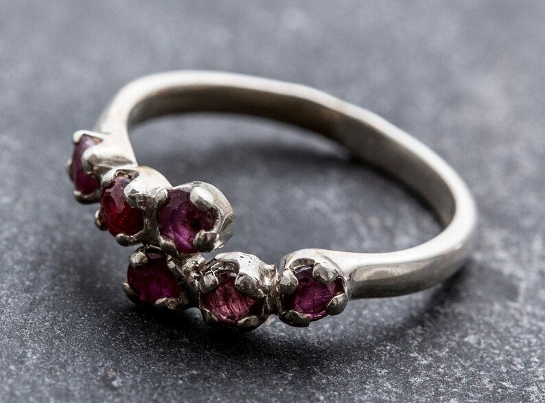 Natural Ruby Ring, Ruby Ring, Vintage Rings, July Birthstone, 6 Stone Ring, Solid Silver, July Ring, Red Ruby, Statement Ring, Real Ruby image 9