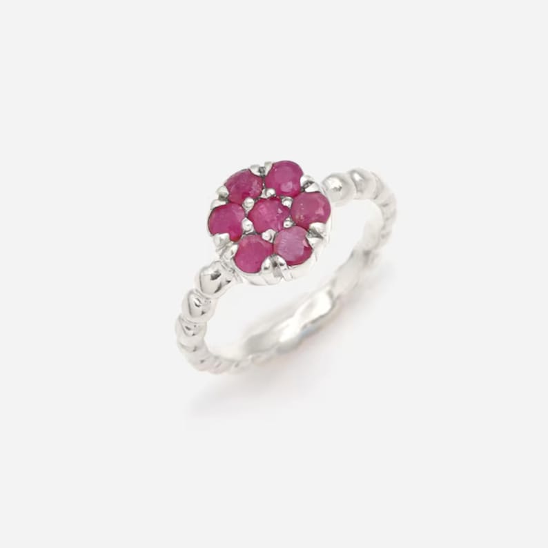 Ruby Ring, Natural Ruby Ring, Ruby Flower Ring, Promise Ring, July Birthstone, Vintage Ring, Solid Silver Ring, Silver Flower Ring, Red Ring image 1