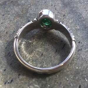 Tribal Emerald Ring, Created Emerald, Antique Ring, Vintage Ring, Bohemian Ring, Thick Band Ring, Sterling Silver Ring, Green Solitaire Ring image 8