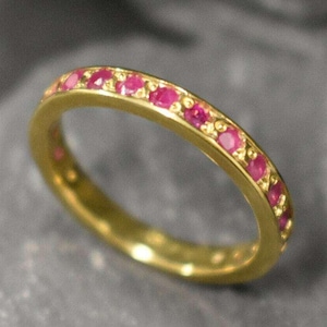 Bague rubis or, bague rubis, rubis naturel, bague d&#39;éternité complète, bague d&#39;éternité en or, bague vintage en or, véritable anneau de rubis, anneau de rubis, bague en argent