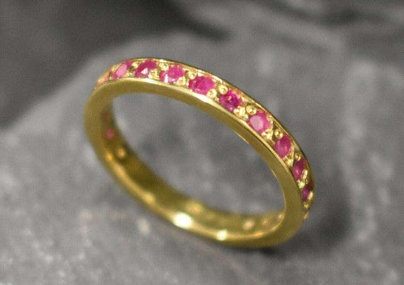Gold Ruby Ring, Ruby Ring, Natural Ruby, Full Eternity Ring, Gold Eternity Ring, Gold Vintage Ring, Real Ruby Band, Ruby Band, Silver Ring