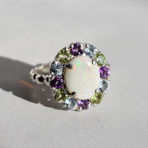 Opal Ring, Australian Opal, Natural Opal, Amethyst Ring, Peridot Ring, Vintage Opal Ring, Vintage Ring, October Birthstone,August Birthstone