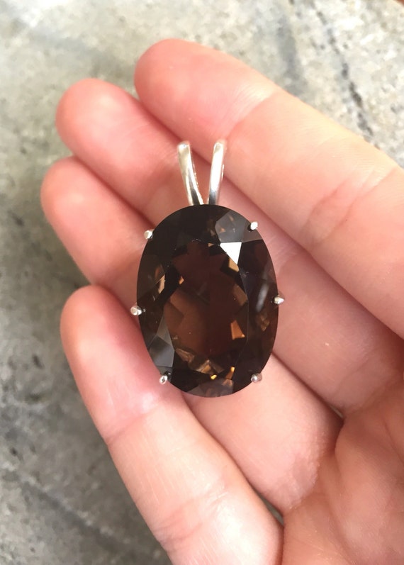 Smoky Topaz Pendant, Natural Smoky Topaz, December Pendant, Large