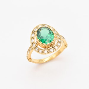 Gold Emerald Ring, Emerald Ring, Created Emerald, Gold Victorian Ring, Green Emerald Ring, Gold Vintage Ring, 18K Gold Ring, 925 Silver Ring