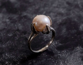 Leaf Ring, White Pearl Ring, Natural Pearl, Natural Pearl Ring, Flower Pearl Ring, June Birthstone, Solid Silver Ring, 925 Silver Ring