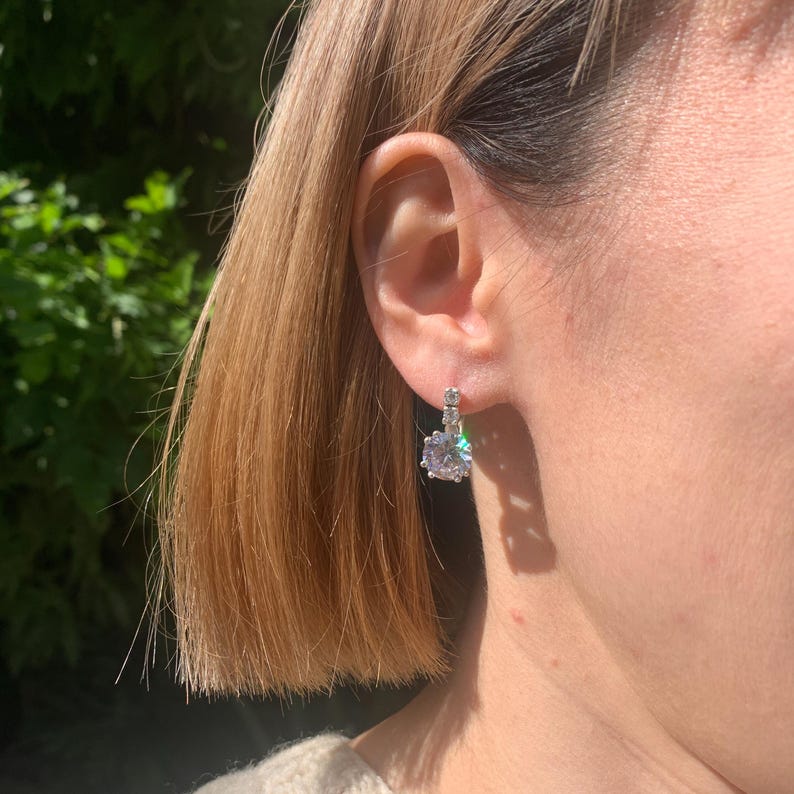 Vintage Earrings, Diamond Earrings, 2 carat Diamond, Created Diamond, Bridal Diamond Earrings, Bridal Earrings, CZ Diamonds, Solid Silver image 6
