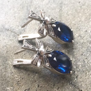 Bandörhängen, Blå safirörhängen, Skapad safir, Safirörhängen, Silverörhängen, Massivt silver, Rent silver, Blå örhängen bild 7
