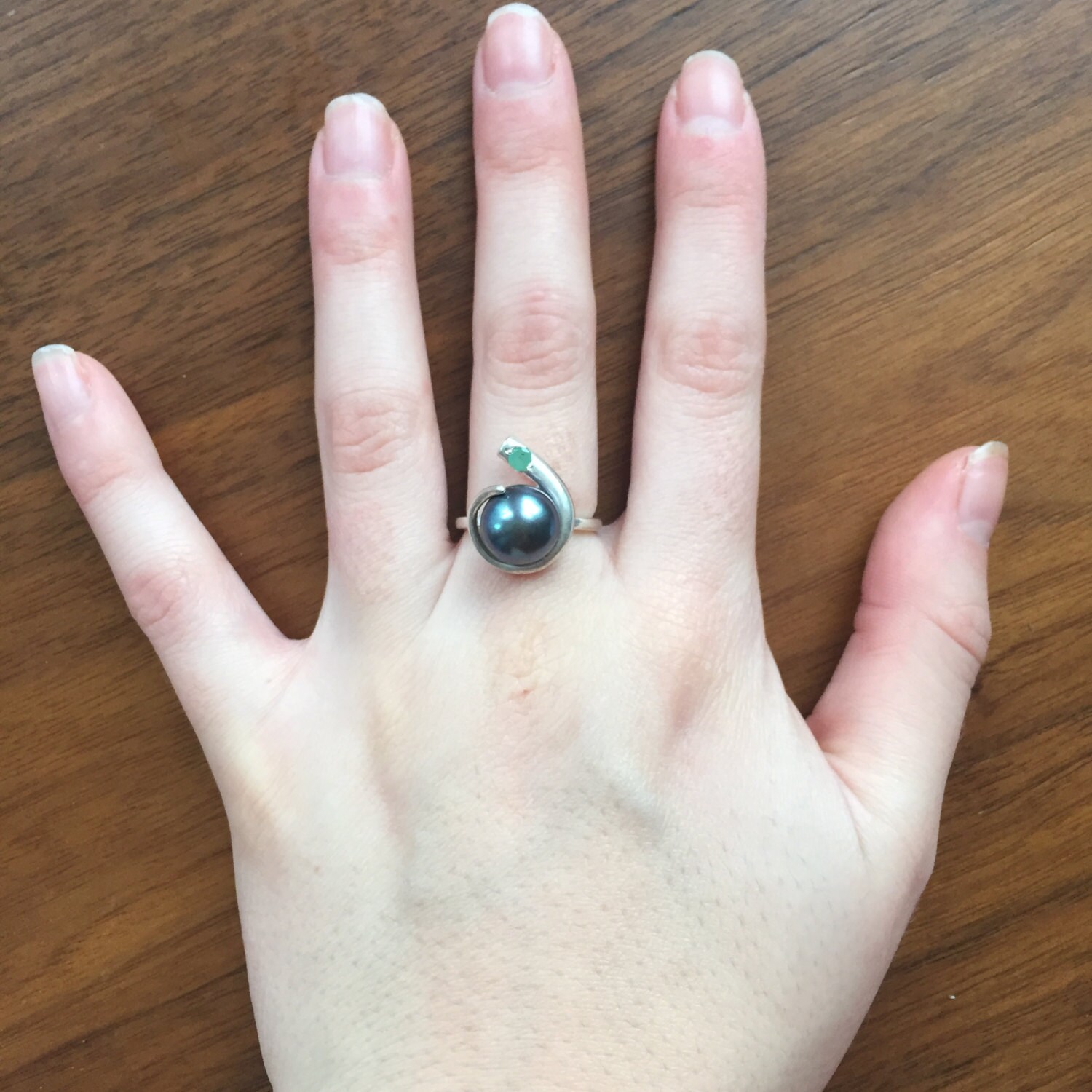 Black Pearl Ring Natural Emerald Natural Pearl Vintage Pearl
