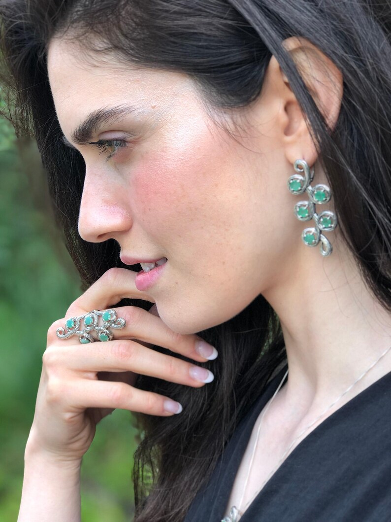 Leaf Ring, Emerald Ring, Vintage Rings, Antique Ring, Antique Emerald Ring, Vintage Emerald Ring, May Birthstone, Solid Silver Ring image 8
