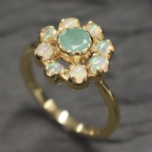 Gold Opal Ring, Opal Ring, Natural Opal, October Birthstone, Gold Flower Ring, Gold Vintage Ring, Flower Ring, Emerald Ring, 925 Silver Ring