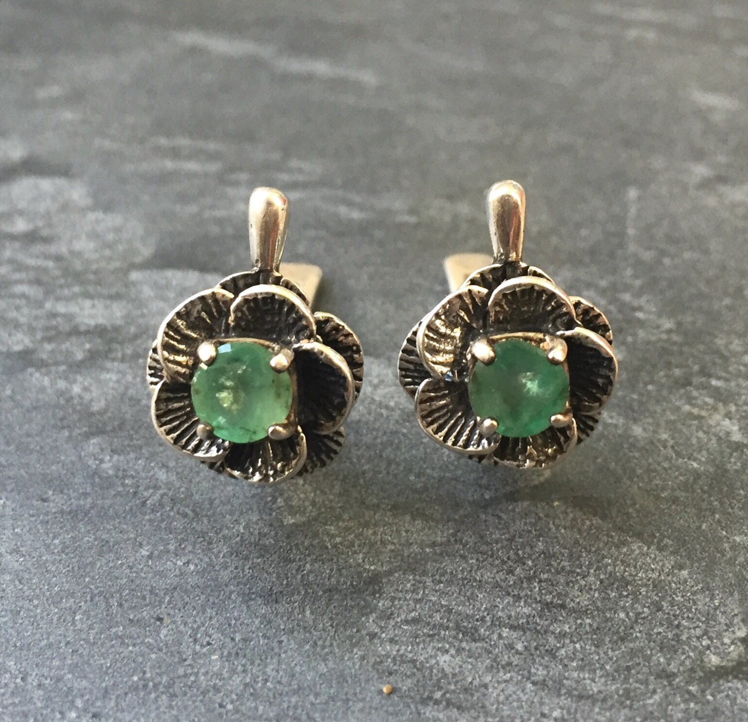 Flower Earrings Emerald Earrings Natural Emerald 2 Carat