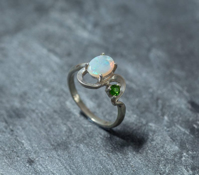 Opal Ring, Natural Opal Ring, Real Opal Ring, Unique Ring, Vintage Ring, October Birthstone, Asymmetric Ring, Fire Opal, Solid Silver Ring image 8