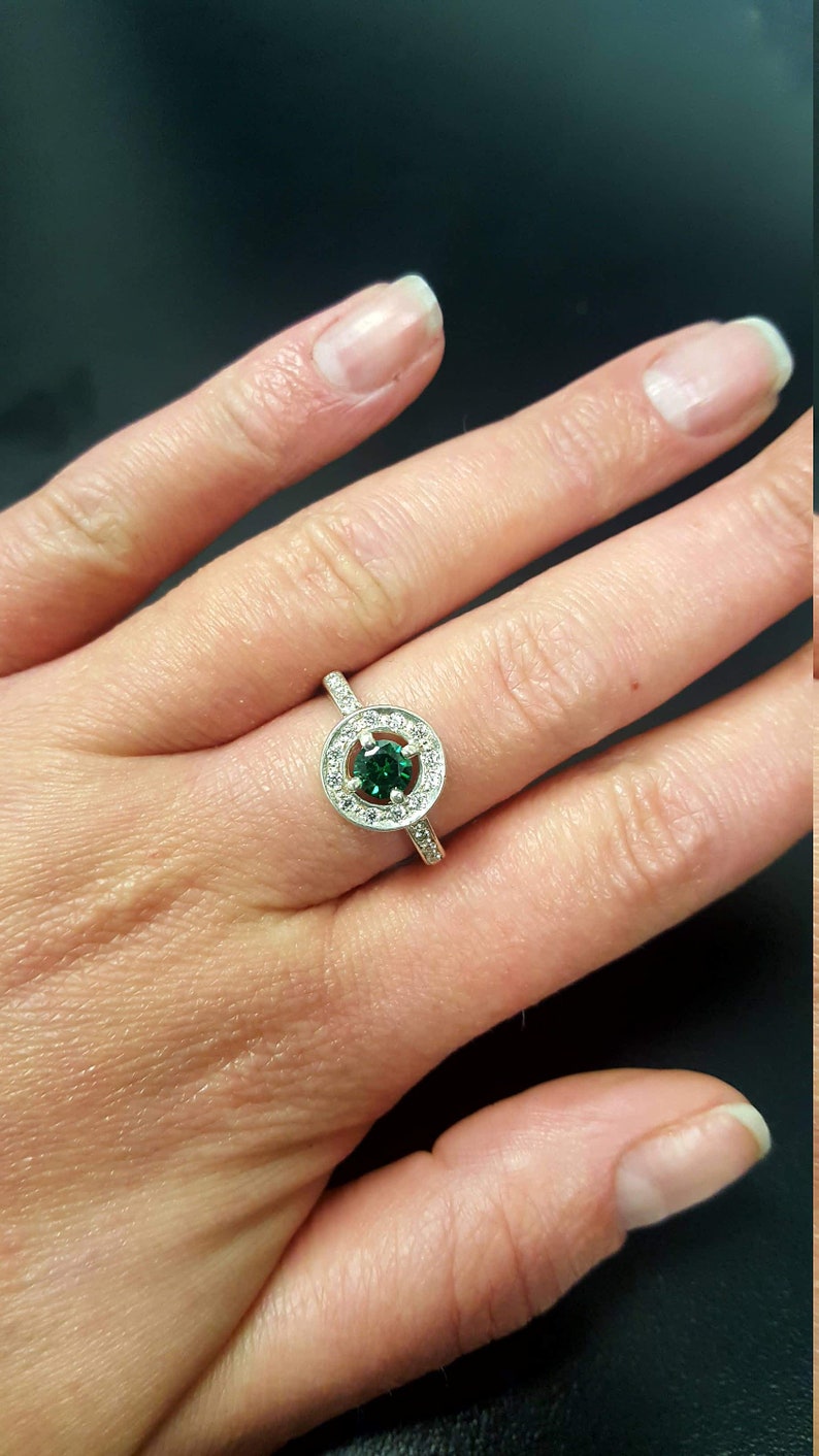 Green Ring 925 Silver Ring Green Vintage Ring Created Emerald Green Diamond Ring Solitaire Ring Cluster Ring Emerald Ring Emerald