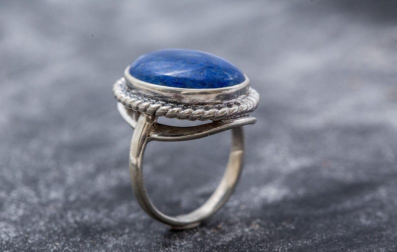Large Lapis Ring, Lapis Lazuli Ring, Natural Lapis Lazuli, Blue Ring, Victorian Ring, Solid Silver Ring, December Birthstone, Lapis Lazuli image 3